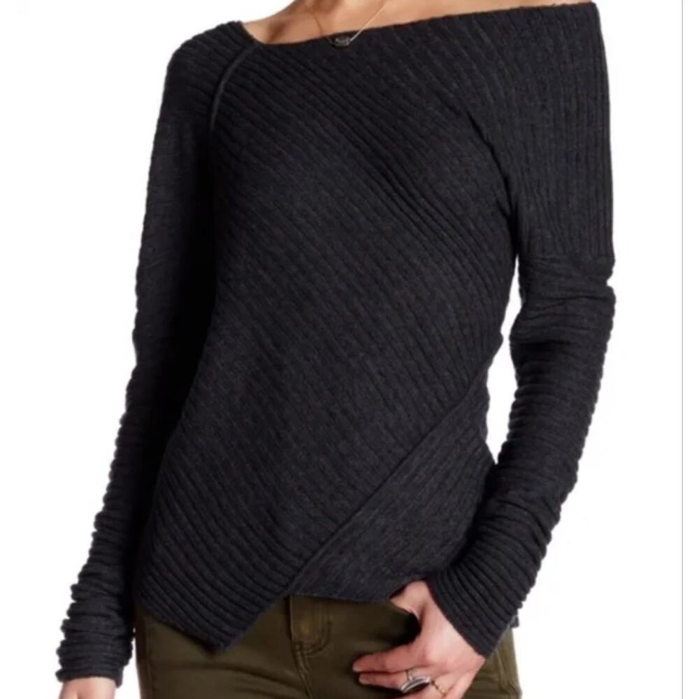 Free People Love & Harmony Off the Shoulder Sweater, Size S/P, Dark gray color